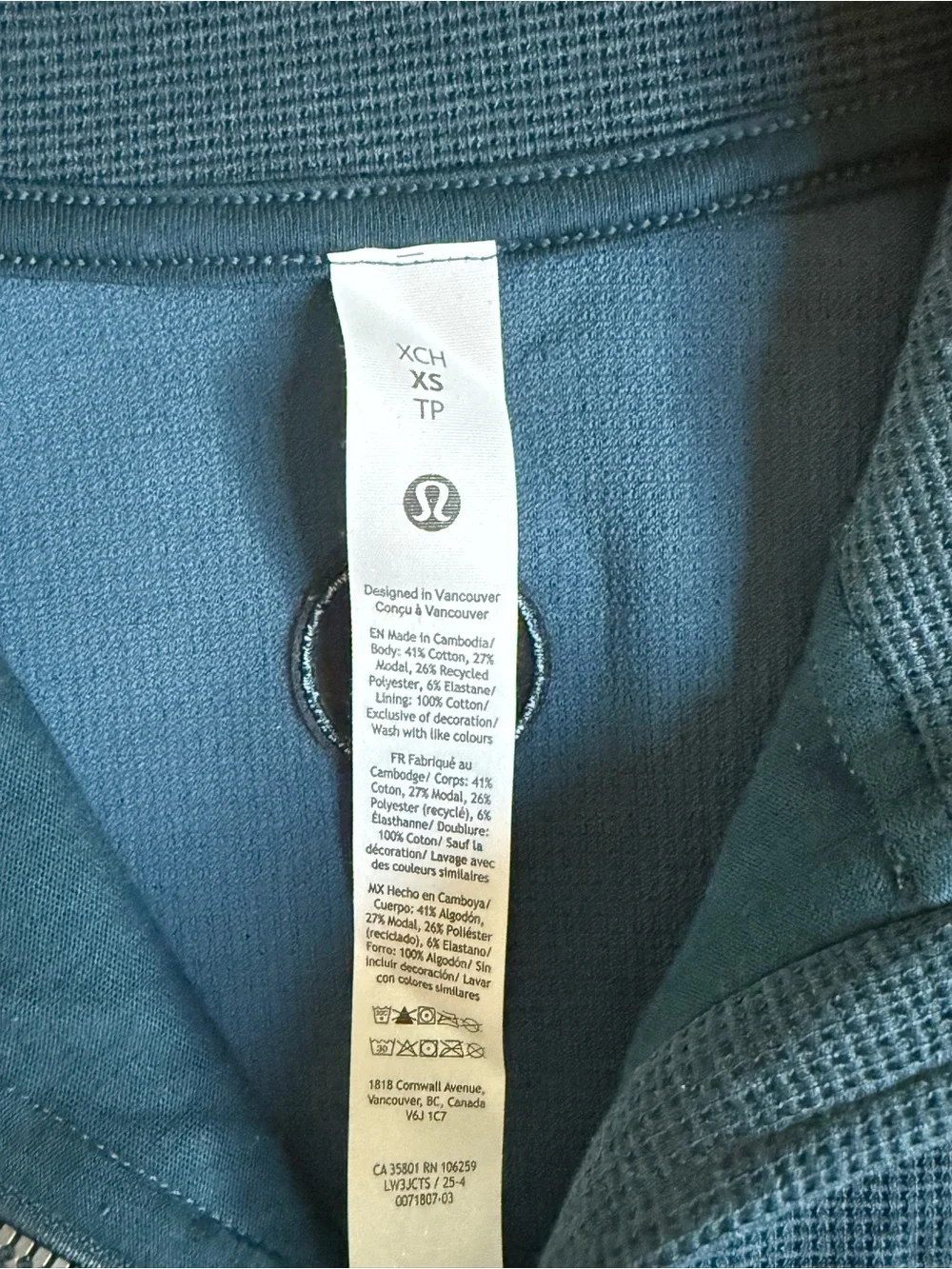 lululemon Scuba Cropped Half-Zip Funnel Neck Waffle in Heather Indochine Blue